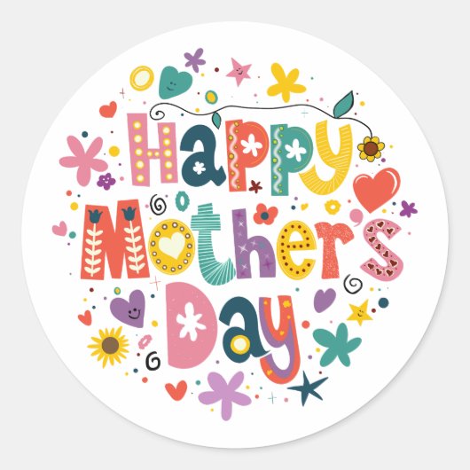 Happy Mother Day Floral Cool Stylish Lettering Runder Aufkleber (Vorderseite)
