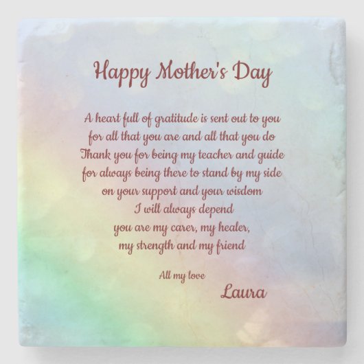 Happy Mother Day Gedicht personalisiert Steinuntersetzer (Vorderseite)