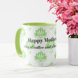Happy Mother Day Green Vintag Floral Muster Tasse