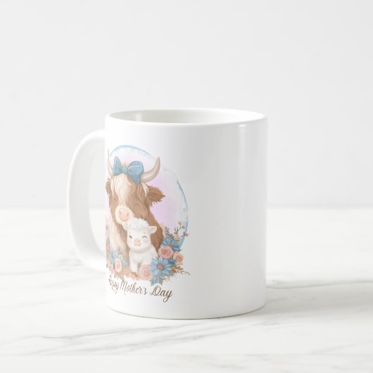Happy Mother Day Highland Kuh Kaffeetasse (Vorderseite Links)
