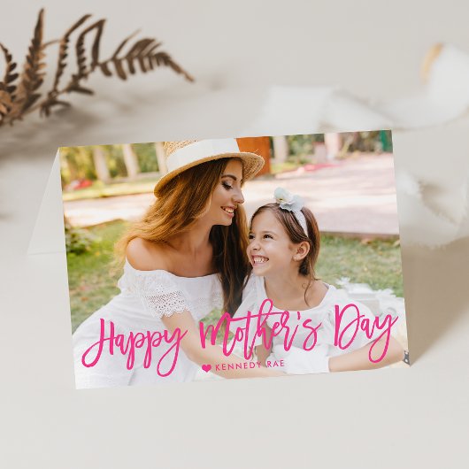 Happy Mother Day Hot Pink Script Foto Karte