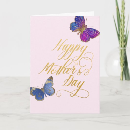 Happy Mother Day Hübsch Butterfly Gold Pink Karte (Vorderseite)