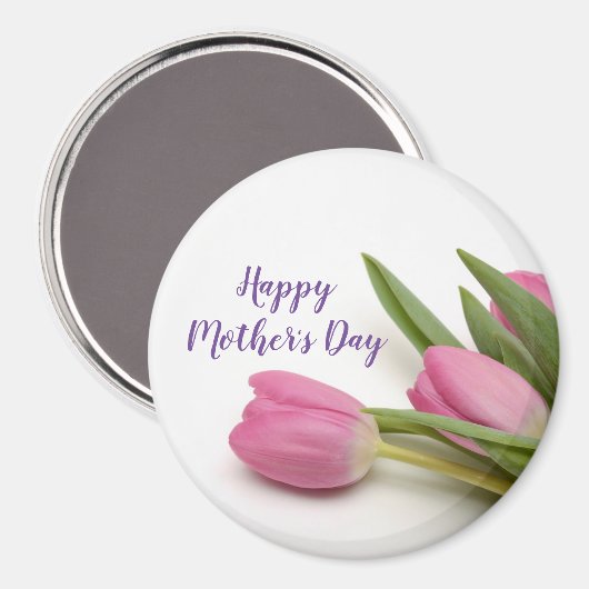 Happy Mother Day Lila Skript Pink Tulips Magnet (Vorderseite/Rückseite)