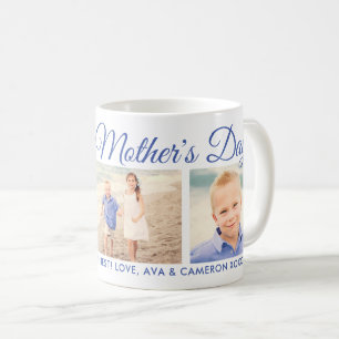 Happy Mother Day Mama Blue Script Foto Collage Kaffeetasse