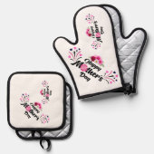 Happy Mother Day Modern Design Ofenhandschuh & Topflappen-Set (Vorderseite/Rückseite)