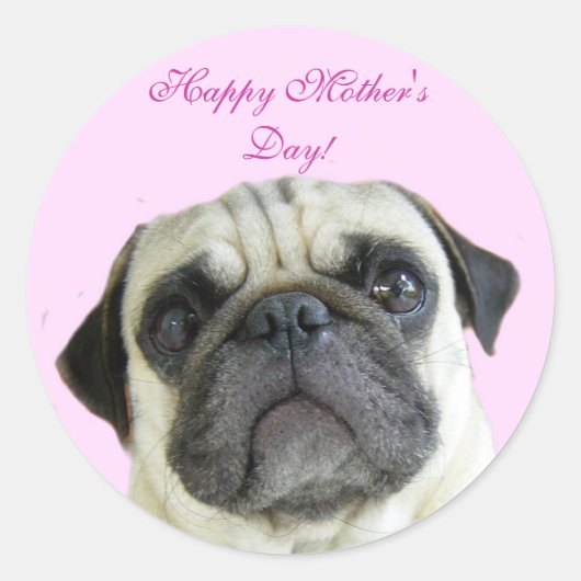 Happy Mother Day Mops Aufkleber (Vorderseite)