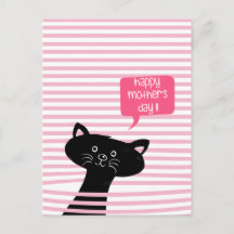 Happy Mother Day Niedlich Black Cat Postcard