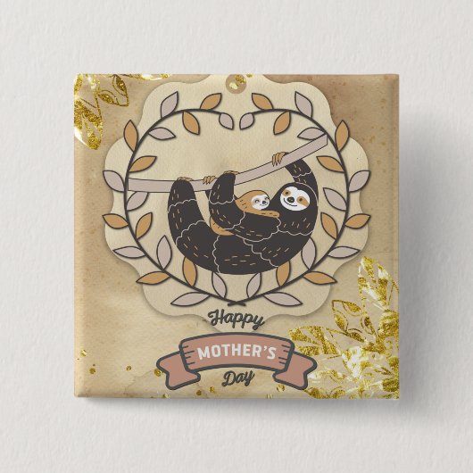 Happy Mother Day Niedlich Fun Koala Sloth und Baby Button (Vorderseite)