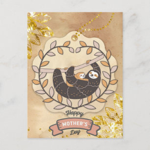 Happy Mother Day Niedlich Fun Koala Sloth und Baby Postkarte