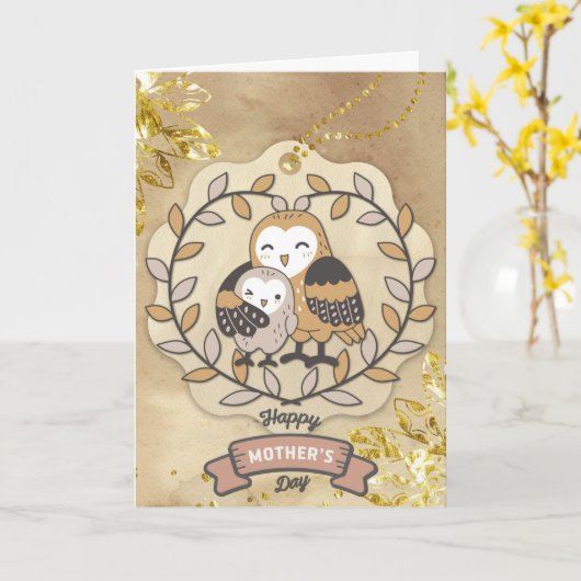 Happy Mother Day Niedlich Fun Owl Bird Karte (Gelbe Blume)