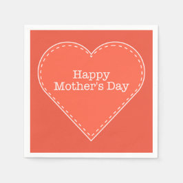 Happy Mother Day Orange Heart Paper Napkin Serviette