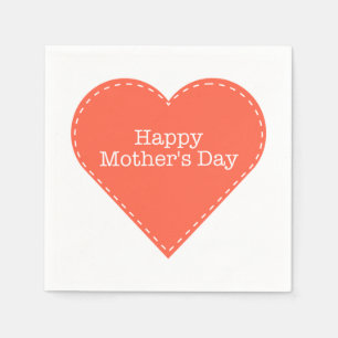 Happy Mother Day Orange Heart Paper Napkin Serviette