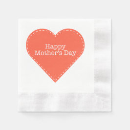 Happy Mother Day Orange Heart Paper Napkin Serviette