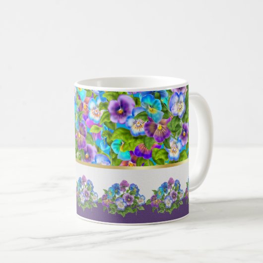 Happy Mother Day Pansy Violet Blume Wasserfarbe Kaffeetasse (VorderseiteRechts)