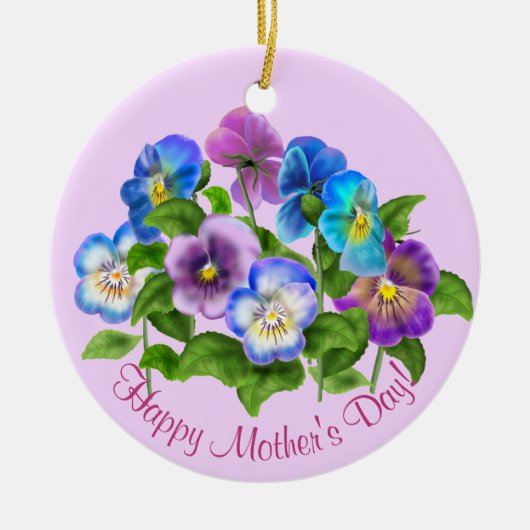 Happy Mother Day Pansy Violet Blume Wasserfarbe Keramik Ornament (Vorne)
