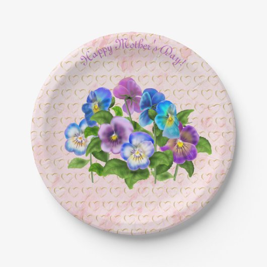 Happy Mother Day Pansy Violet Blume Wasserfarbe Pappteller (Vorderseite)