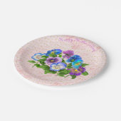 Happy Mother Day Pansy Violet Blume Wasserfarbe Pappteller (Schrägansicht)
