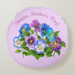 Happy Mother Day Pansy Violet Blume Wasserfarbe Rundes Kissen
