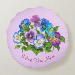 Happy Mother Day Pansy Violet Blume Wasserfarbe Rundes Kissen