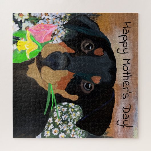 Happy Mother Day Puppy Blume Bouquet Puzzle (Horizontal)
