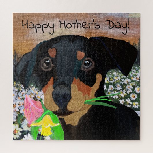 Happy Mother Day Puppy Blume Bouquet Puzzle (Vertikal)