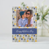 Happy Mother Day Simple Florals Blue Card Karte (Stehend Vorderseite)