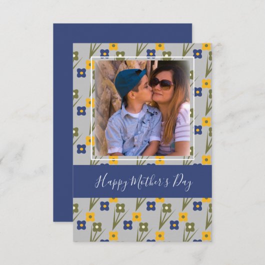 Happy Mother Day Simple Florals Blue Card Karte (Vorne/Hinten)