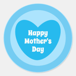 Happy Mother Day Simple Niedlich Sky Blue Heart Runder Aufkleber