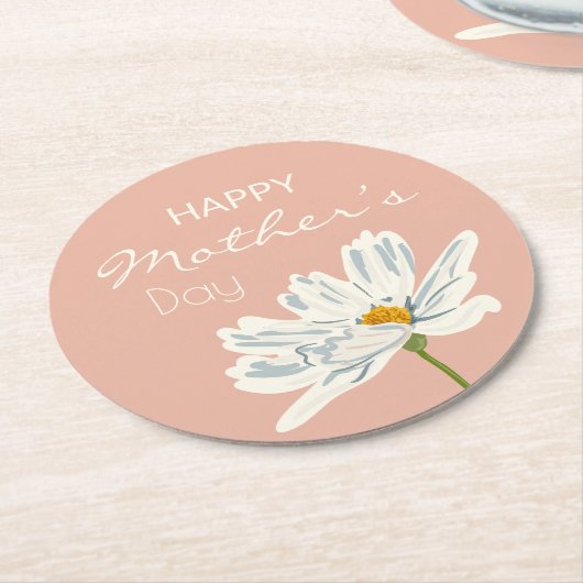 Happy Mother Day White Artistic Blume Runder Pappuntersetzer (Angewinkelt)
