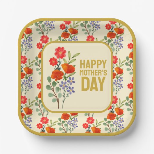 Happy Mother Day Wildblumen Gold Frame Pappteller (Vorderseite)