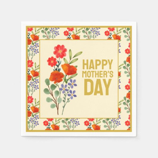Happy Mother Day Wildblumen Gold Frame Serviette (Vorderseite)