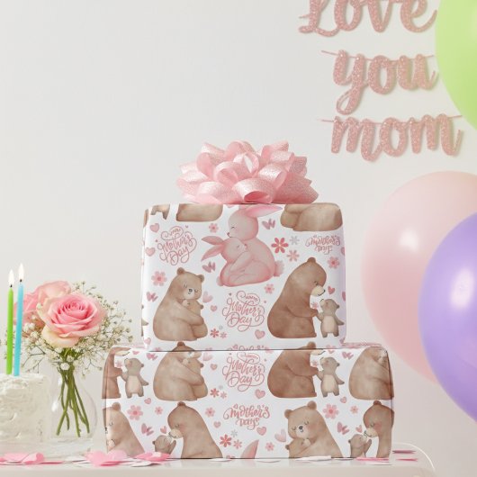 Happy Mother’s Day Cute Bear & Bunny Geschenkpapier
