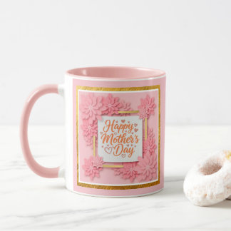 Happy Mother’s Day Floral Gold Frame and  Pink Tasse