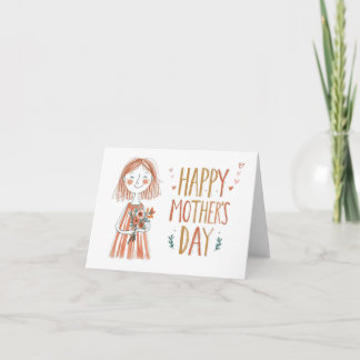 Happy Mother’s Day Sketch Style Folded Card  Dankeskarte
