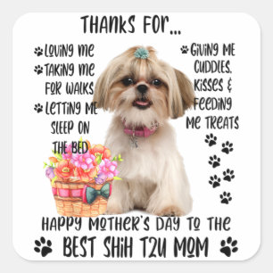 Happy Mother's Day 2021 Shih tzu Mama Hund Lover T Quadratischer Aufkleber