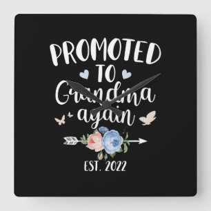 Happy Mother's Day 2022 Promoted To Grandma Again Quadratische Wanduhr