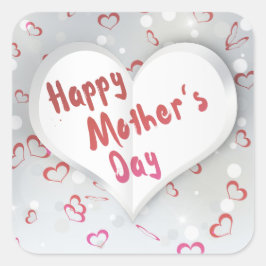 Happy Mother's Day 3D Paper Heart Quadratischer Aufkleber