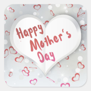 Happy Mother's Day 3D Paper Heart Quadratischer Aufkleber