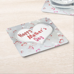 Happy Mother's Day 3D Paper Heart Rechteckiger Pappuntersetzer