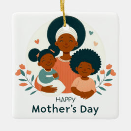 Happy Mother's Day - A Mom's Loving Embrace Keramikornament