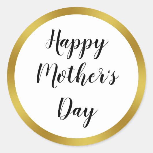 Happy Mother's Day Black Script White Imitats Gold Runder Aufkleber (Vorderseite)