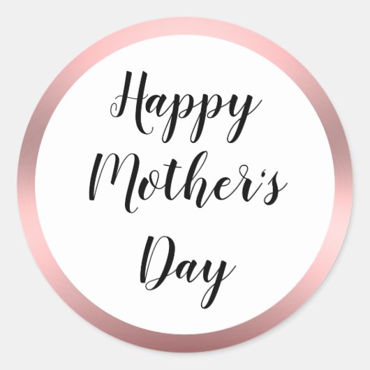 Happy Mother's Day Black Script White Pink Runder Aufkleber (Vorderseite)