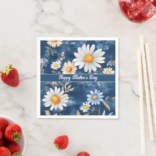 Happy Mother's Day Blue and White Daisies Serviette