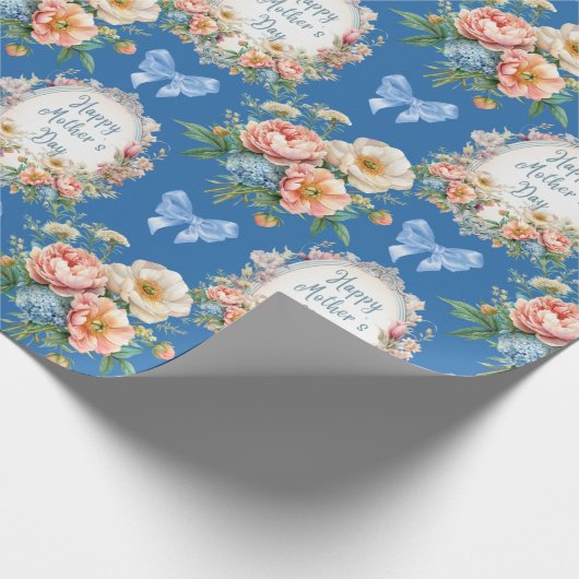 Happy Mother's Day Blue Floral Geschenkpapier (Ecke)