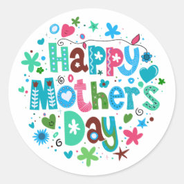 Happy Mother's Day Blue Floral Stilvolle Buchstabe Runder Aufkleber