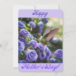 Happy Mother's Day Bluish Lila Rose Hummingbird Feiertagskarte