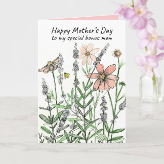 Happy Mother's Day Bonus Mom Honeybee Wildflowers Karte