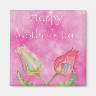 Happy Mother's Day Bright Red and Yellow Tulips Magnet