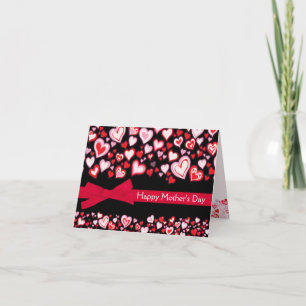 Happy Mother's Day card hearts & red ribbon Karte