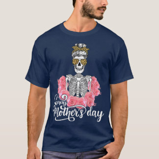 Happy Mother's Day Cool Leopard Bun Hair Skelett T-Shirt